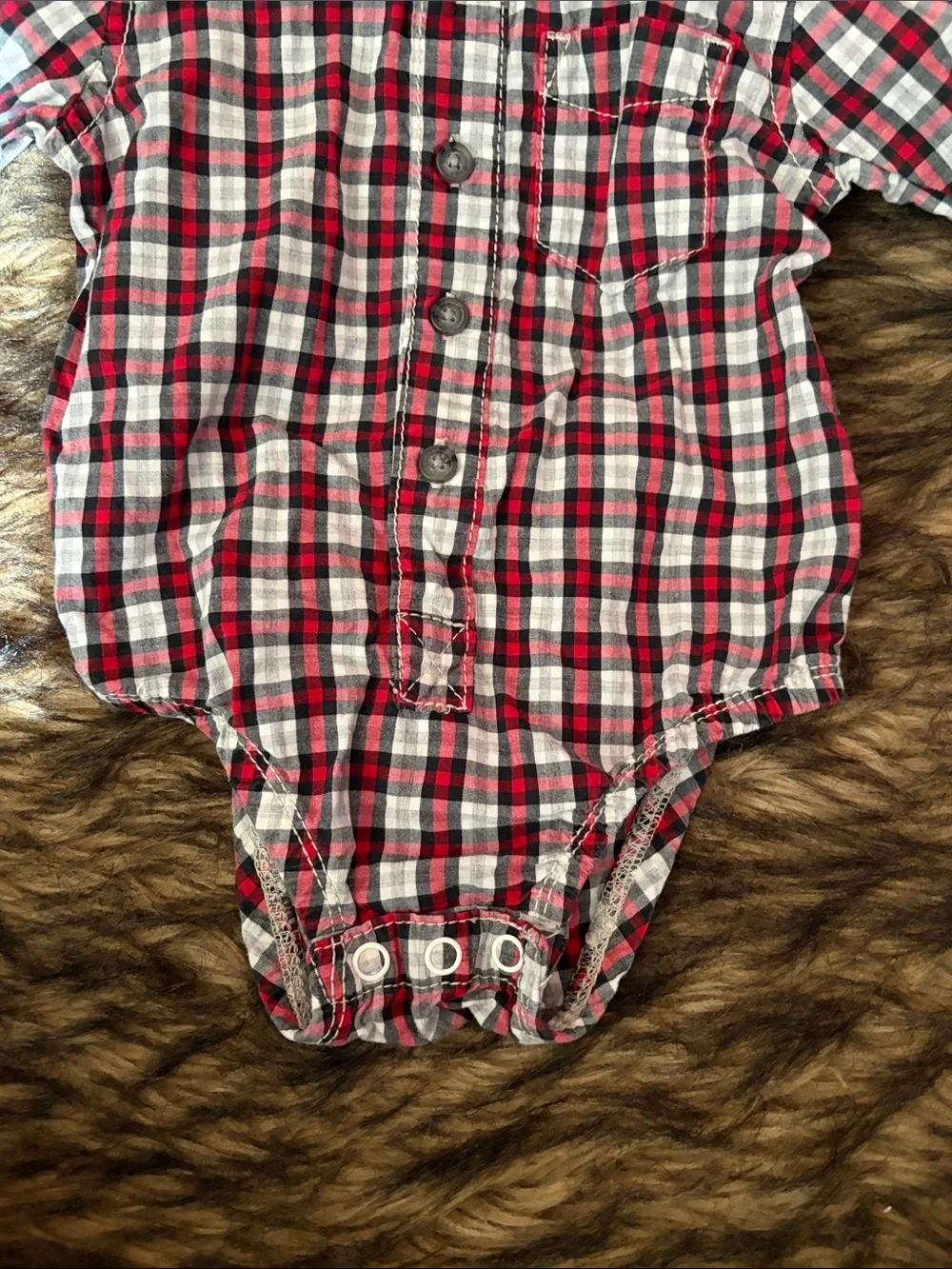 OshKosh B'gosh Red and Gray Plaid Long-Sleeve Baby One-Piece Size 9 Months